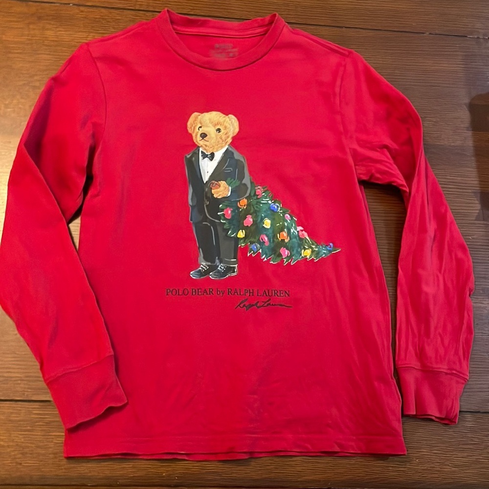 Polo by Ralph Lauren Red Long Sleeve Tee with Bear Graphic